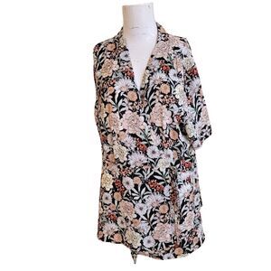 Karl Lagerfeld Paris size XL blouse women flower snap button wrap belt
